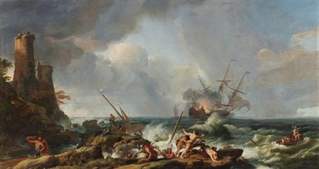 Adrien Manglard : A storm on a rocky coast