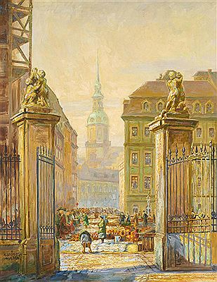 Karl Hubschmann : Pottery market on the Neumarkt in Dresden.