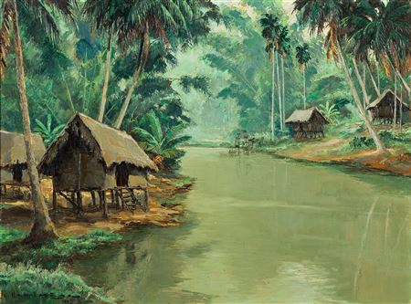 Henri Mege : Morning on the banks of the river in Siem Reap