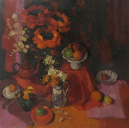 Anne Donald : STILL LIFE IN RED WITH POPPIES