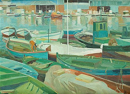 Pascual Fresquet : 'Boats in the harbour (Barcelona)'