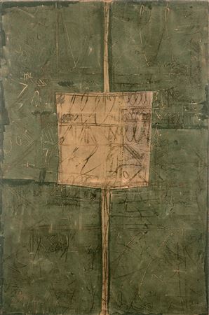 Georges Noel : Palimpsest effigy in gold on green - 1962