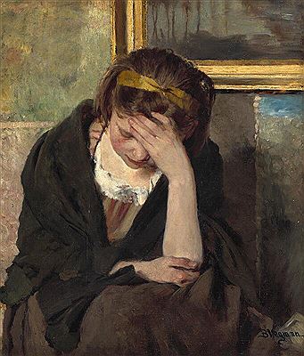 Bertha Wegmann : A seated young woman resting her head in her hand.