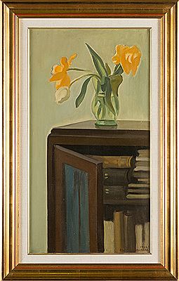 Eero Nelimarkka : Flowers on the bookcase