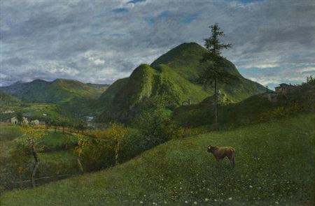 Arnaldo Soldini : Mountain Landscape with Cow