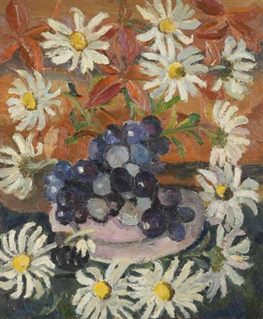 Lucy Harwood : Still Life with Daisies and Grapes