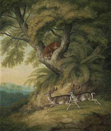 Samuel Howitt : A Leopard with two passing deer