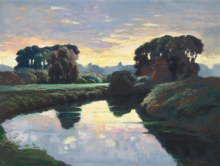 Wilhelm Facklam : Sonnenuntergang an der Warnow