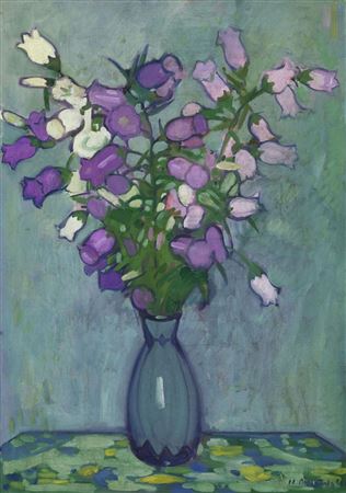 Otto Wyler : Glockenblumen in blauer Vase