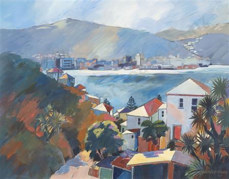 Judith Trevelyan : Wellington Harbour from Oriental Parade