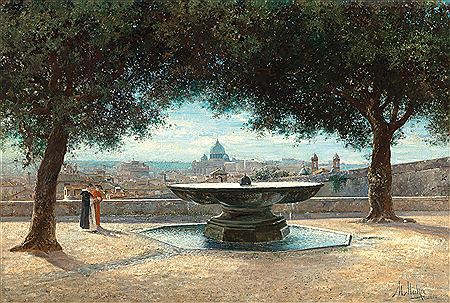 Max Merker : Rome, a View of the City from the fountain of Villa Medici