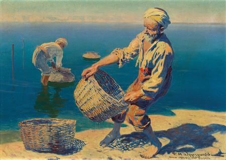 Feliks Michal Wygrzywalski : Fishermen with baskets at the Bosphorus