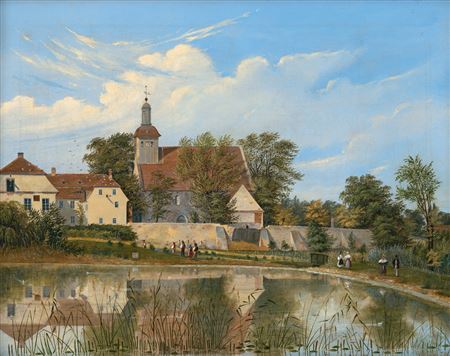 Friedrich Wilhelm Klose : Vue de l'église du village de Tempelhof