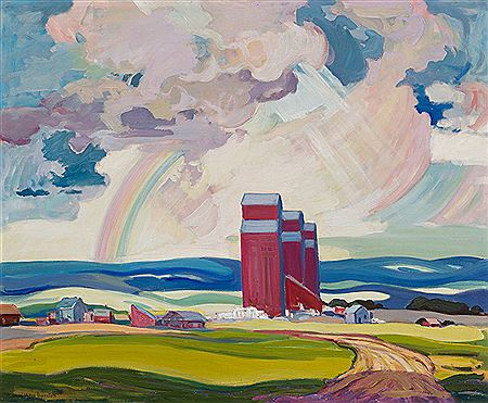 Mildred Valley Stinson Thornton : Prairie Grain Elevators and Rainbow