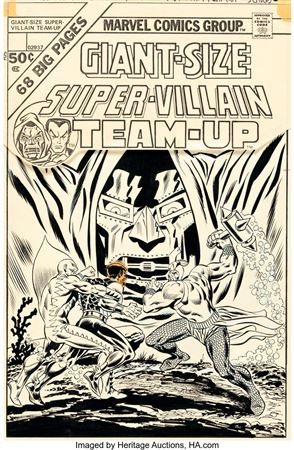 Ron Wilson : Ron Wilson, Frank Giacoia, and John Romita Sr. Super-Villain Team-Up #1 Cover Original Art (Marvel, 1975)