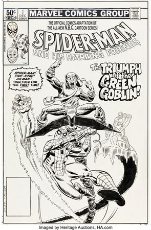 John Salvatore Romita Jr : John Romita Jr. and Al Milgrom Spider-Man and his Amazing Friends #1 Cover Original Art (Marvel, 1981)