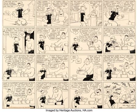 Elzie Segar : E. C. Segar Thimble Theatre Starring Popeye Sunday Comic Strip Original Art dated 1-24-37 (King Features Syndicate, 1937)