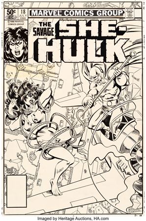 Mike Vosburg : Mike Vosburg and Al Milgrom Savage She-Hulk #18 Cover Original Art (Marvel, 1981)