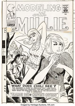 Stan Goldberg : Stan Goldberg and Frank Giacoia Modeling with Millie #49 Cover Original Art (Marvel, 1966)