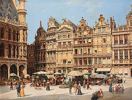 Franz Van Den Hove : Flower market on the Grand Place in Brussels