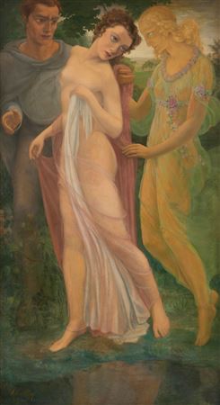 Arthur Laublin : Jeune femme nue se drapant