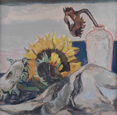 Karl Erich Muller : 'Still Life with sunflower and base'