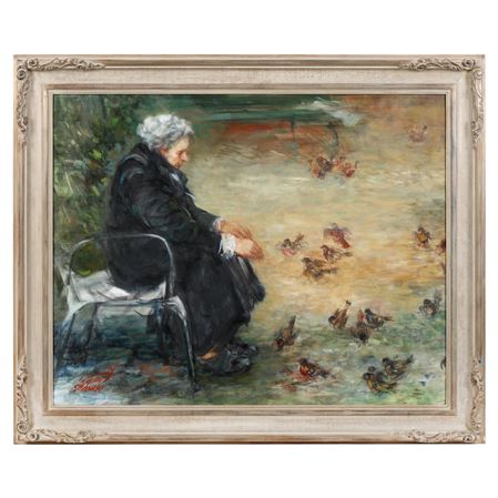 Moshe Chauski : Untitled (woman feeding birds)