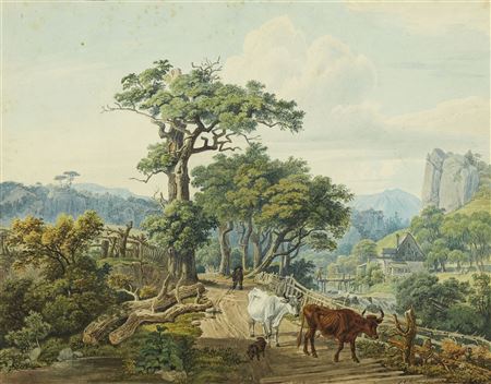 Johann Christoph Erhardt : Peasants and Cattle in a Mountain Landscape