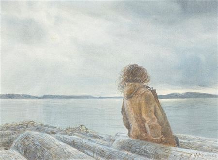 Helle Kowallek : Figure on a Log Strewn Shore