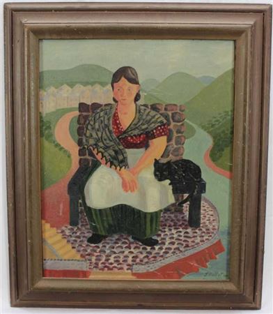 Joyce Pallot : Portrait of a lady and black cat