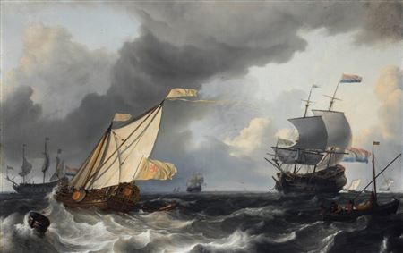 Ludolf Backhuysen I : A States Yacht and other ships on the sea in stormy weather