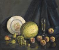 Vicente Rincon : Still Life with a melon, grapes and peaches