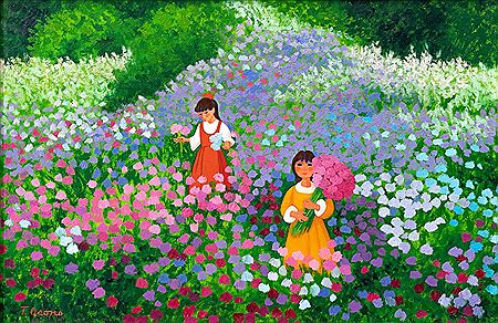 Trinidad Osorio : Untitled scene of girls picking flowers