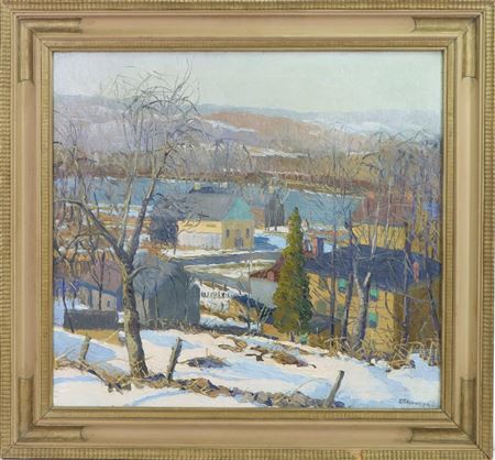 Alfred Nunamaker : Snowy Winter Landscape Overlooking the Delaware