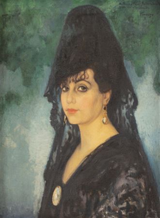 Jose Pinazo Martinez : Portrait of a woman with a mantilla