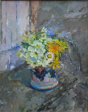 Diana Maxwell Armfield : 'April flowers on the sill, Llwynhir'