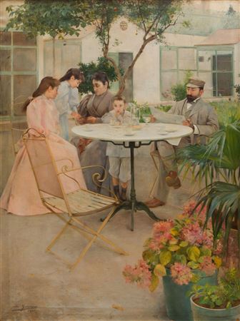 Luis Graner Y Arrufi : Family in the garden, 1895