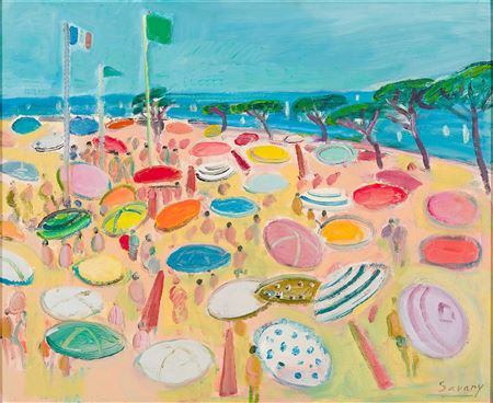 Robert Savary : 'La plage aux pins parasols'