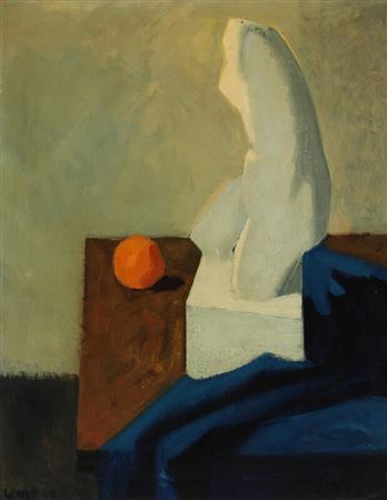 Georg Poulsen : Still life with a female torso and an orange