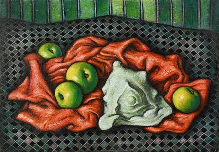 Alfred Janes : Still life of apples and a conch shell