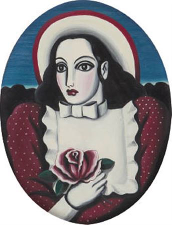 Kuniyoshi Kaneko : Girl with flowers (Round window)