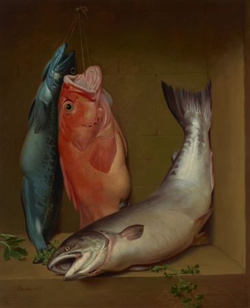 Samuel Marsden Brookes : Ling Cod, Red Vermillion and Salmon