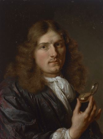 Ary De Vois : Portrait of the artist, half-length, holding a fob watch