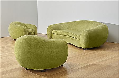 Jean Royere : 'OURS POLAIRE' SOFA AND PAIR OF ARMCHAIRS, CIRCA 1952