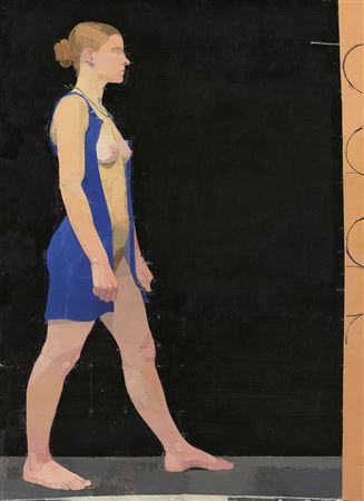 Euan Uglow : Striding Nude, Blue Dress