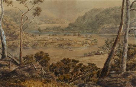 Ernest D Stocks : River Landscape (likely Tasmania), 1884