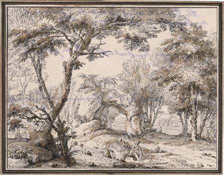 Abraham Genoels : Arcadian landscape with resting shepherds