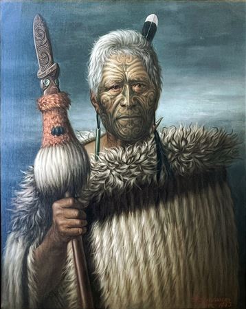 Gottfried Lindauer : PORTRAIT OF HARAWIRA TE MAHIKAI, CHIEF OF THE NGATI KAHUNGUNU TRIBE