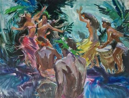 Guy Huze : Dance scene in Polynesia