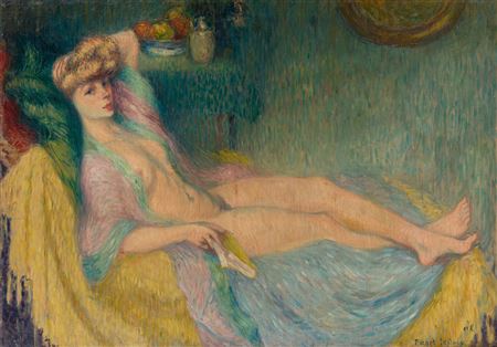 Charles Alexandre Picart le Doux : Misia [SERT], nude with yellow and blue shawl - 1908